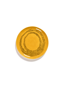 Bord Feast L - Sunny yellow swirl-dots zwart - afbeelding 1