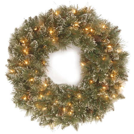 Glittery bristle wreath 12 cones 61cm with 50 led - afbeelding 1