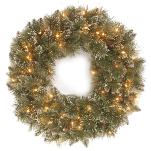 Glittery bristle wreath 12 cones 61cm with 50 led - afbeelding 2