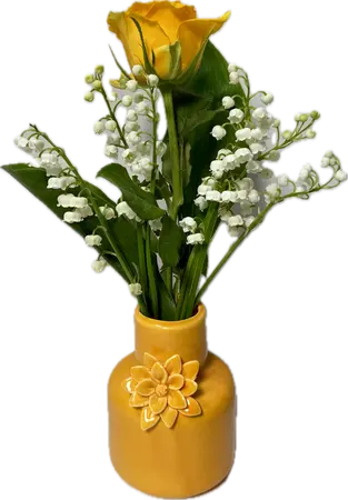 Vaasje deco met meiklokjes - Geel